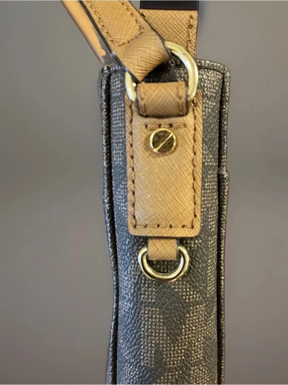 Michael Kors Brown Logo Crossbody with Gold Lock